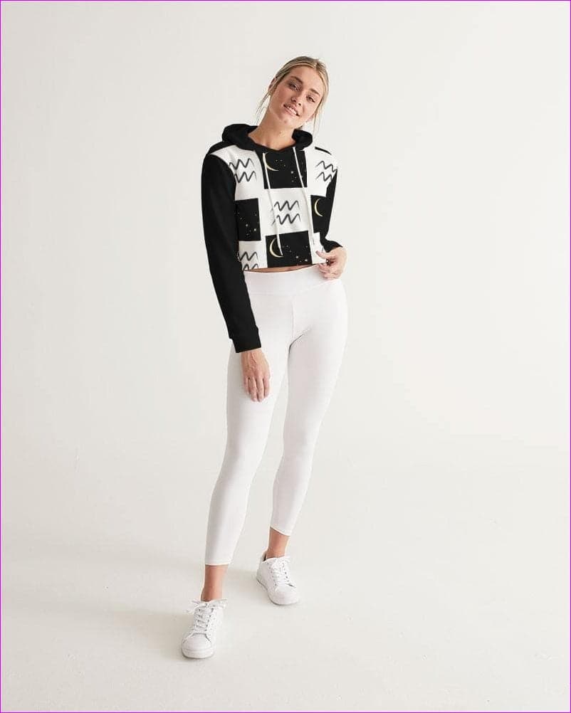 Aquarius Moon Womens Cropped Hoodie - cropped hoodie at TFC&H Co.