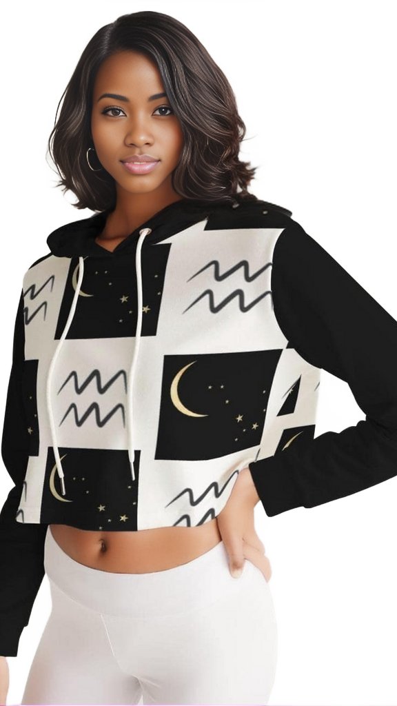 Aquarius Moon Womens Cropped Hoodie - cropped hoodie at TFC&H Co.