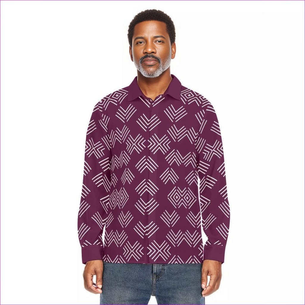 maroon Arrows Men's Lapel Collar Button-Up Shirt - men's button-up shirt at TFC&H Co.