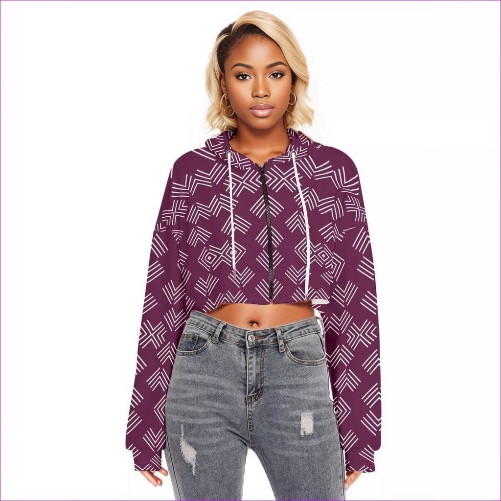 maroon Arrows Womens Cropped Hoodie With Zipper Closure - women's hoodie at TFC&H Co.