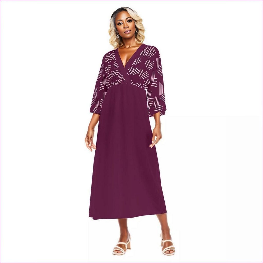 maroon Arrows Womens Mid-Sleeve Long Dress - women's dress at TFC&H Co.