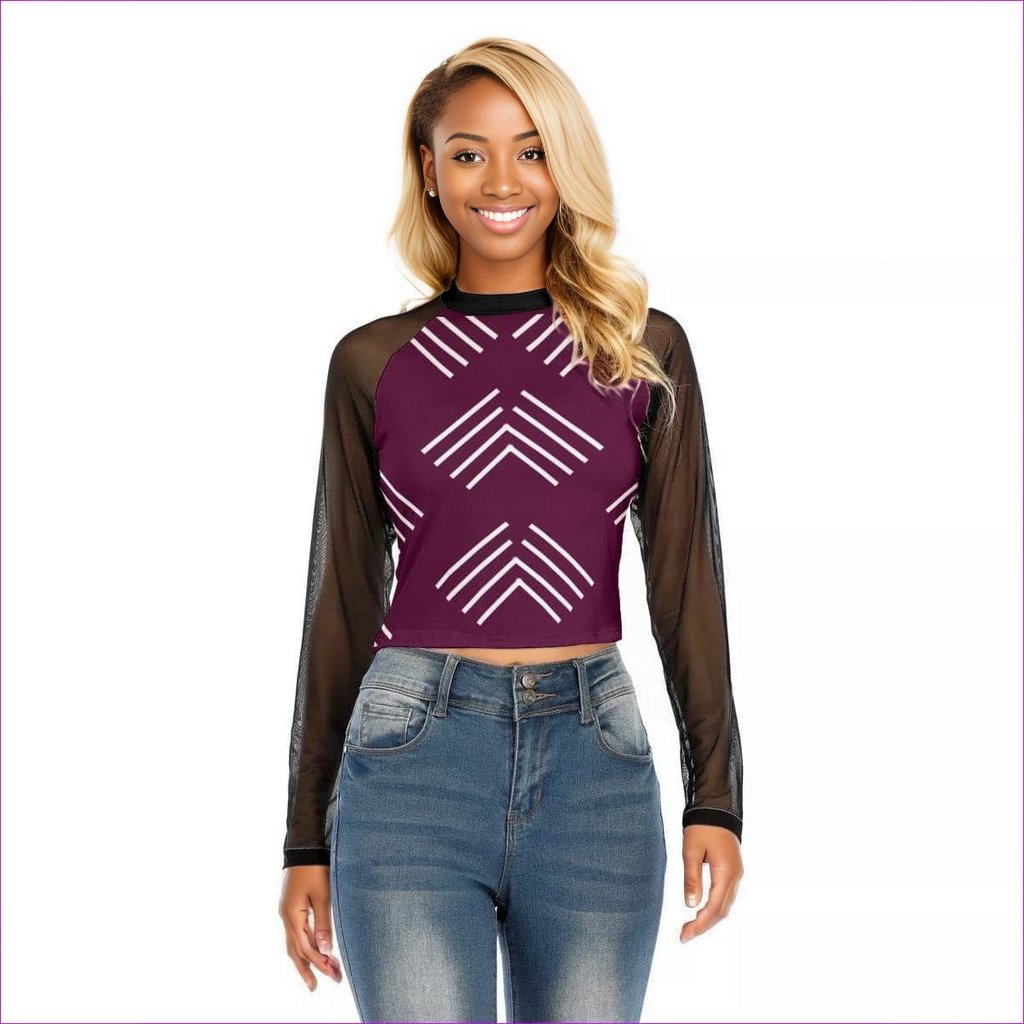 maroon Arrows Womens Raglan Sheer Long Sleeve Top - women's top at TFC&H Co.