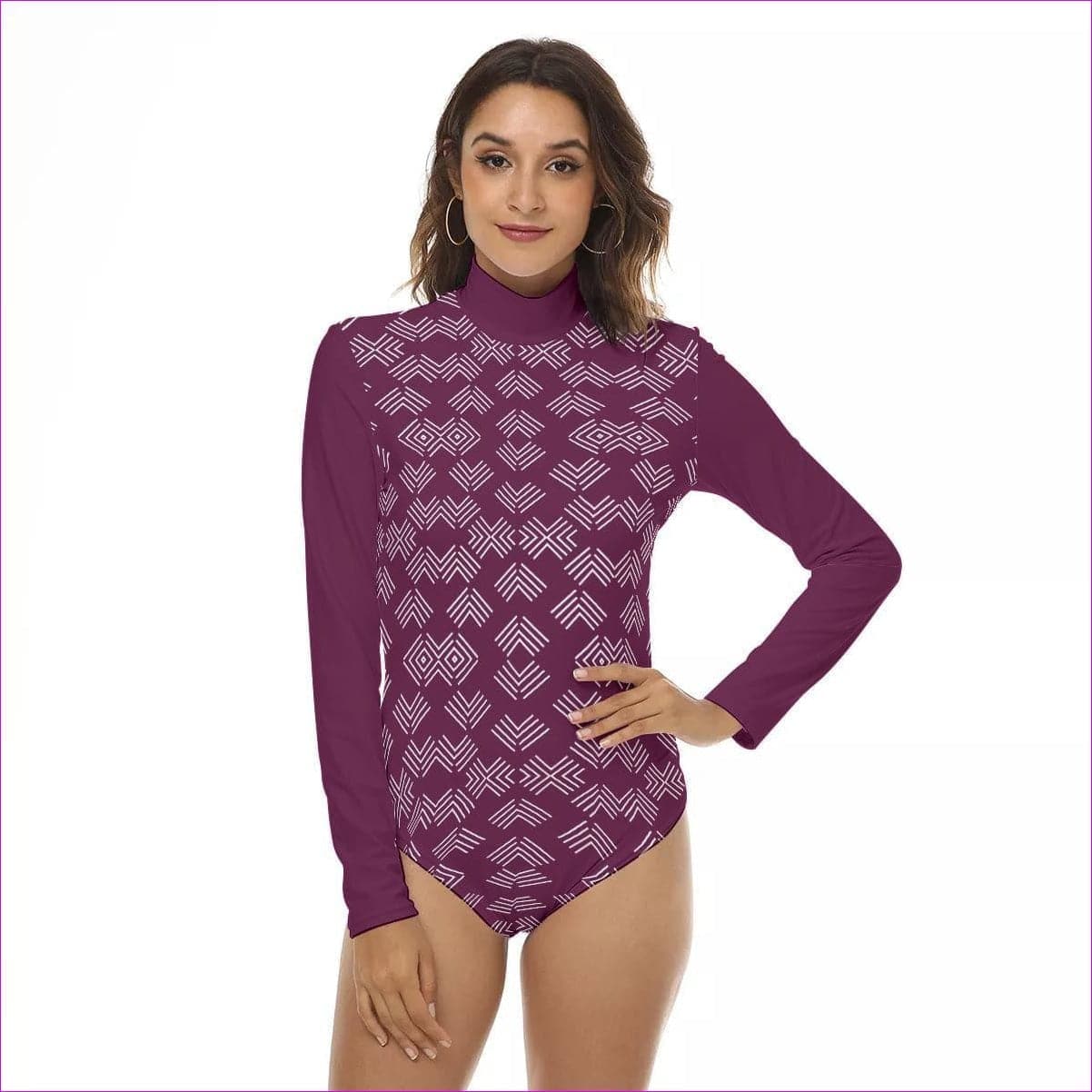 maroon Arrows Womens Stretchy Turtleneck Long Sleeve Bodysuit - women's bodysuit at TFC&H Co.