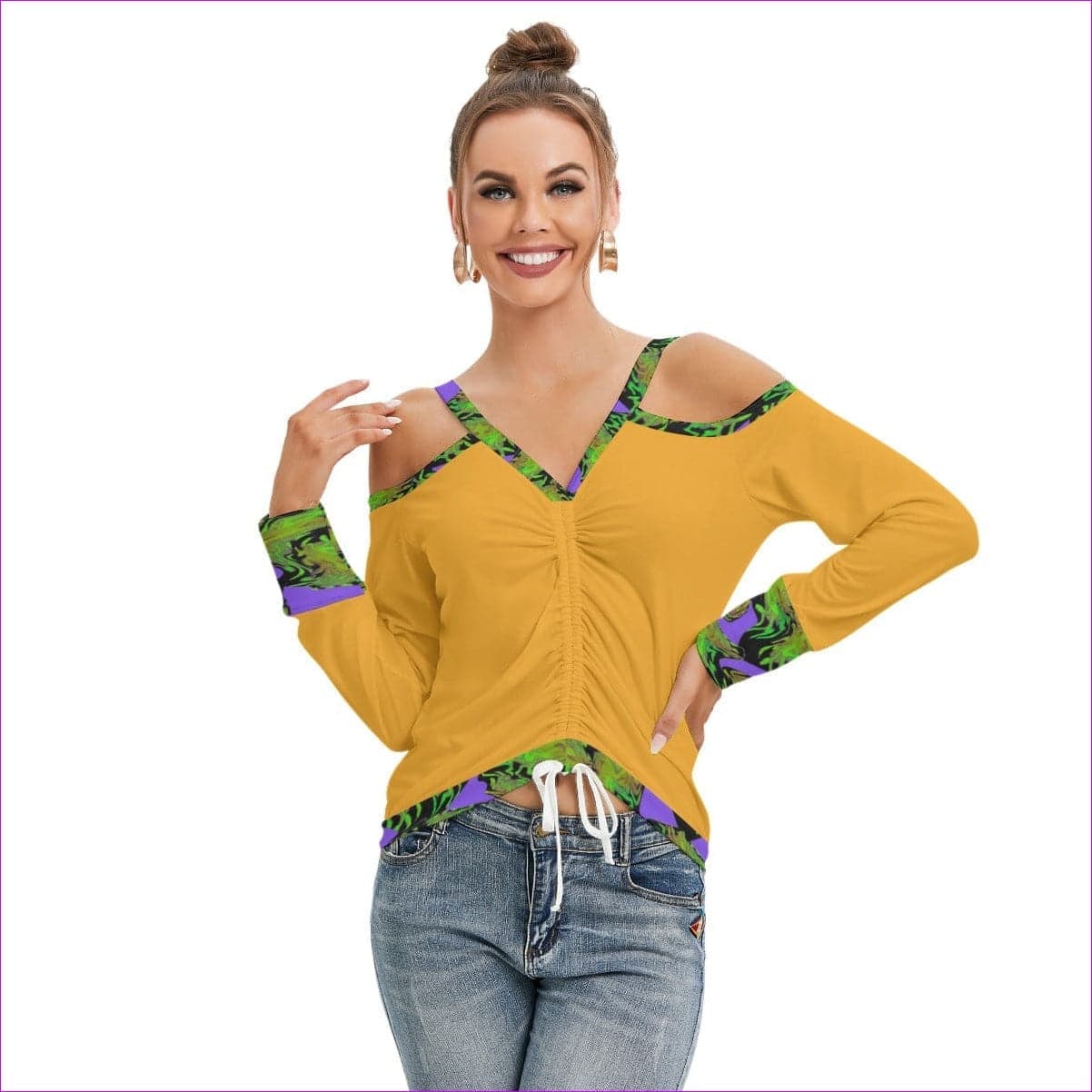 Asudem Women’s V-neck Cold Shoulder Blouse With Long Sleeve - women's top at TFC&H Co.