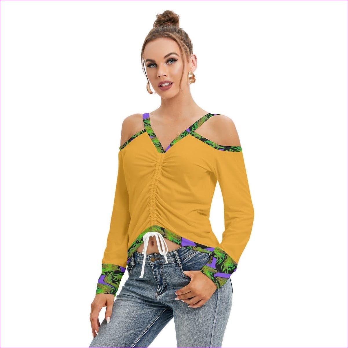 Asudem Women’s V-neck Cold Shoulder Blouse With Long Sleeve - women's top at TFC&H Co.