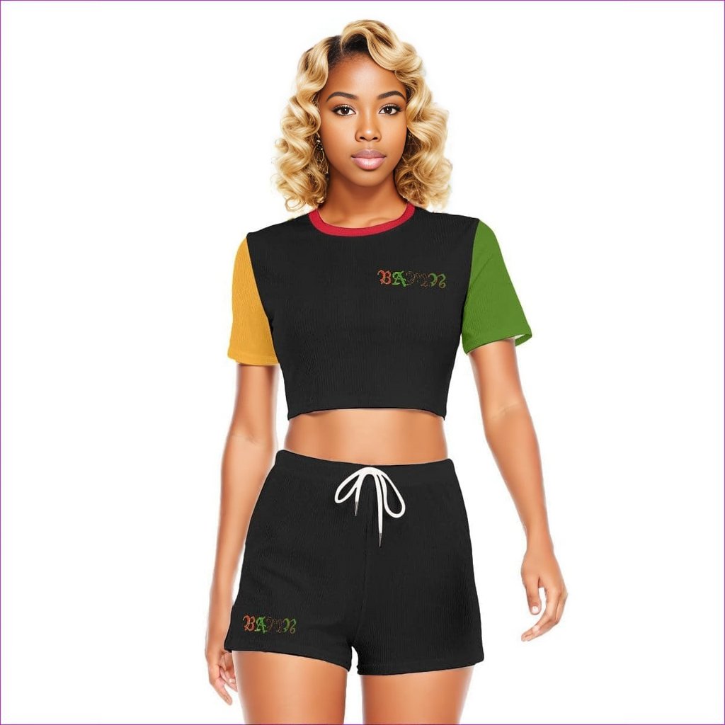 - B.A.M.N- By Any Means Necessary Womens O-neck T-shirt Short Set - womens crop top & shorts set at TFC&H Co.