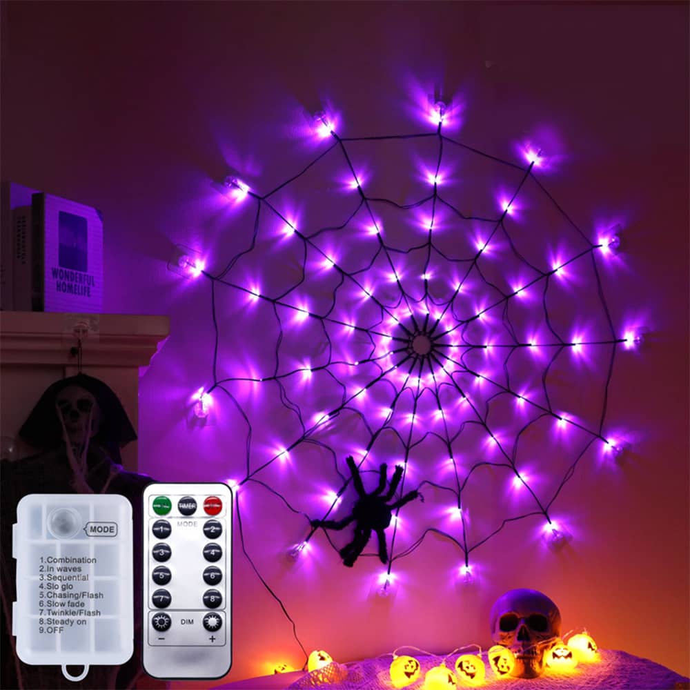 Halloween Spider Web LED Lights w/ Remote - Halloween Decor at TFC&H Co.