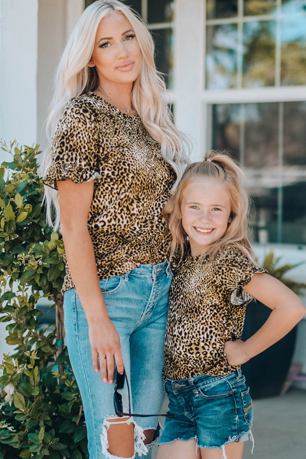 - Girls Leopard Short Flounce Sleeve Tee - Mommy & Me - girls t-shirt at TFC&H Co.