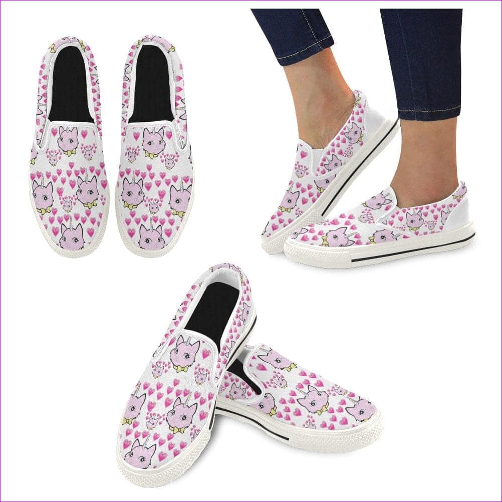Bec & Friends Uni-Cat Slip-On canvas Shoe Slip-on Canvas Kid's Shoes (Big Kid) (Model 019) Bec & Friends Uni-Kitten Slip-On Canvas Shoe - Kids Shoes at TFC&H Co.