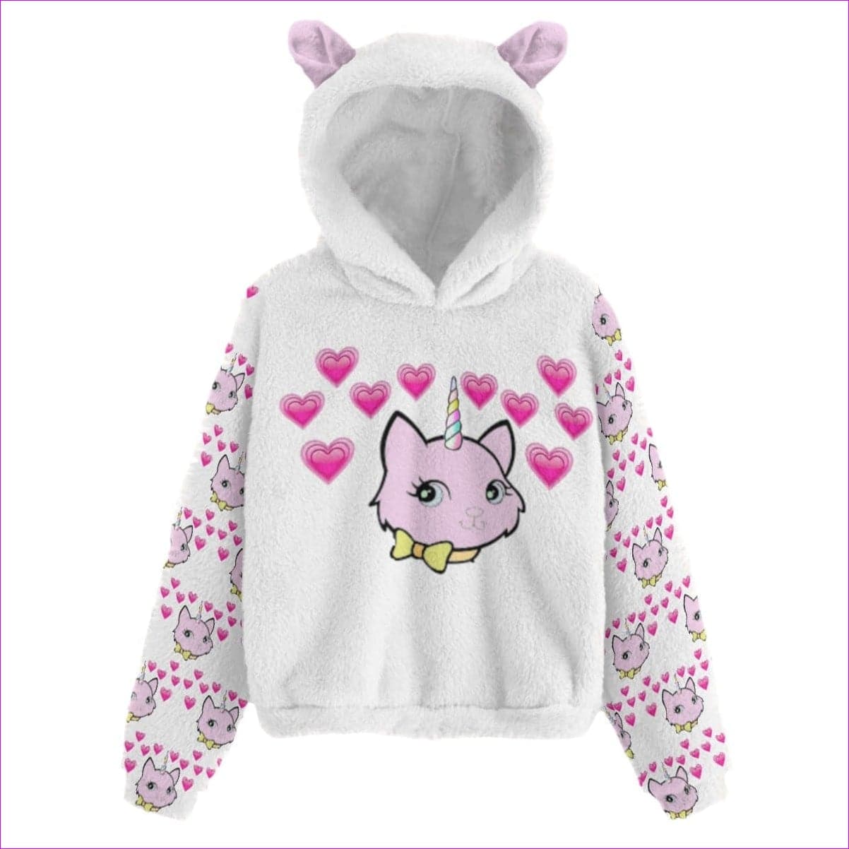 White Bec's Uni-Kitten Kid’s Plush Sweatshirt With Ear - kid's hoodie at TFC&H Co.