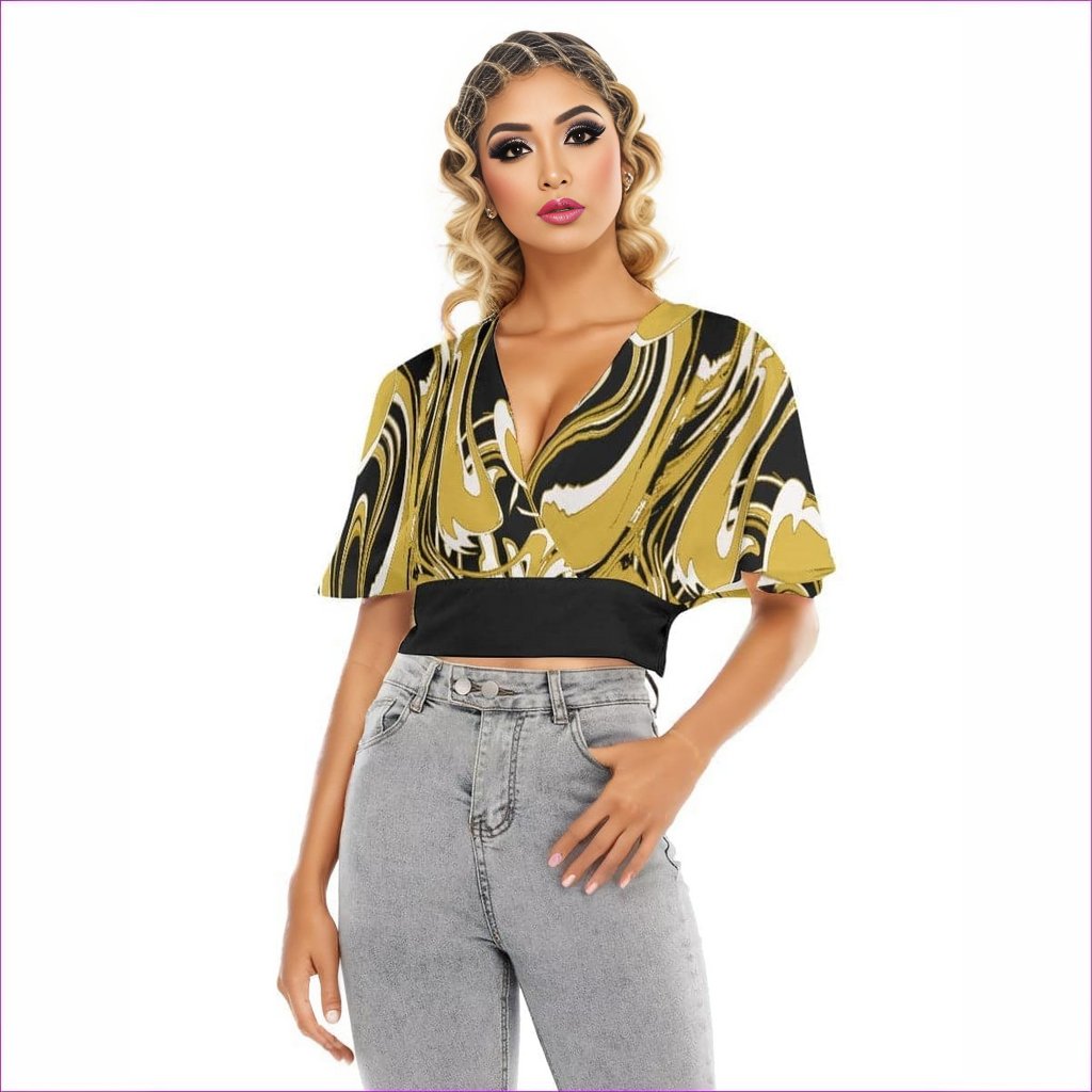 Black Ivy Distressed Womens Bat Sleeve Crop Top - women's crop top at TFC&H Co.