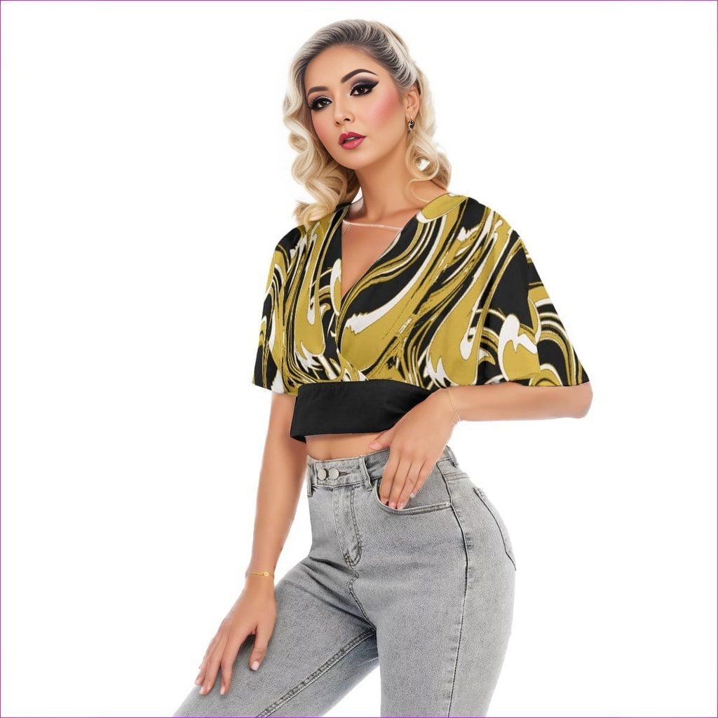 Black Ivy Distressed Womens Bat Sleeve Crop Top - women's crop top at TFC&H Co.