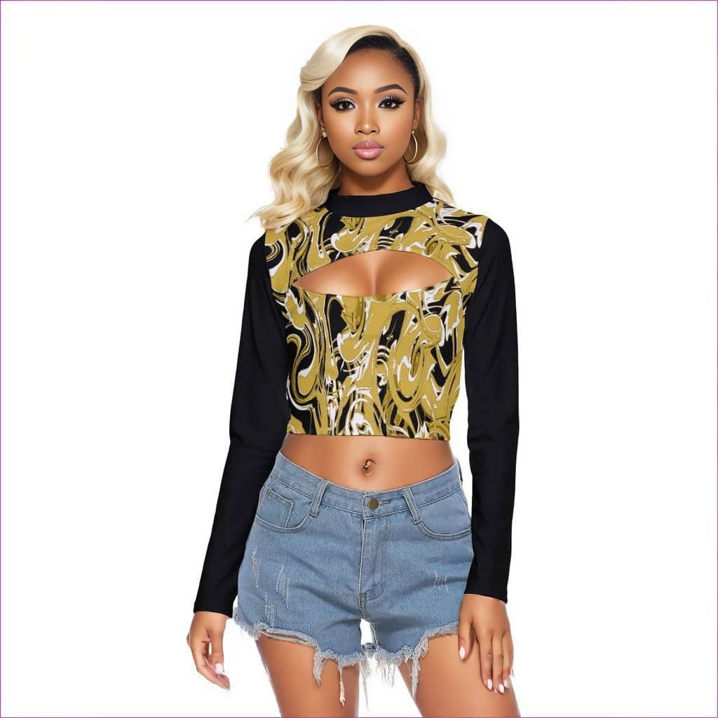 black Black Ivy Distressed Womens Hollow Chest Keyhole Tight Crop Top - women's crop top at TFC&H Co.