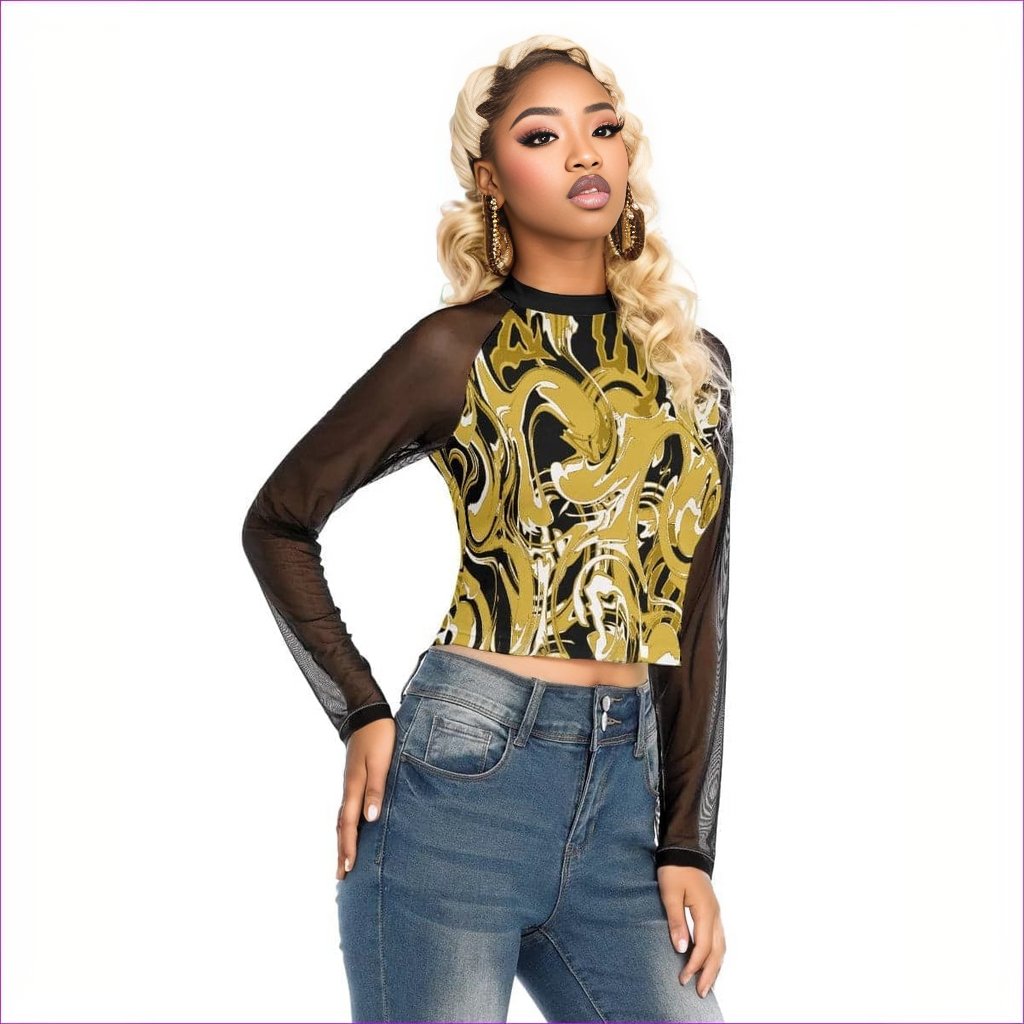 Black Ivy Distressed Womens Raglan Mesh Long Sleeve Top - women's top at TFC&H Co.