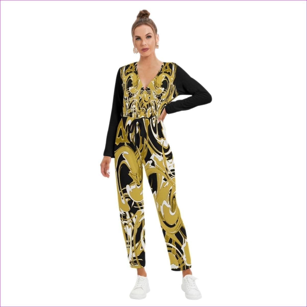 Black Ivy Distressed Womens V-neck High Waist Jumpsuit - women's jumpsuit at TFC&H Co.