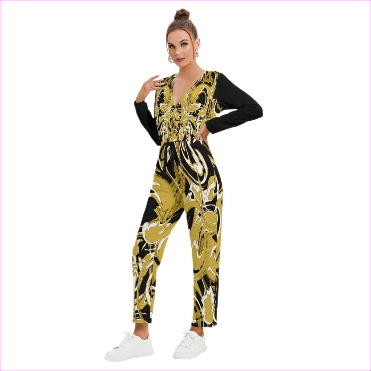 Black Ivy Distressed Womens V-neck High Waist Jumpsuit - women's jumpsuit at TFC&H Co.