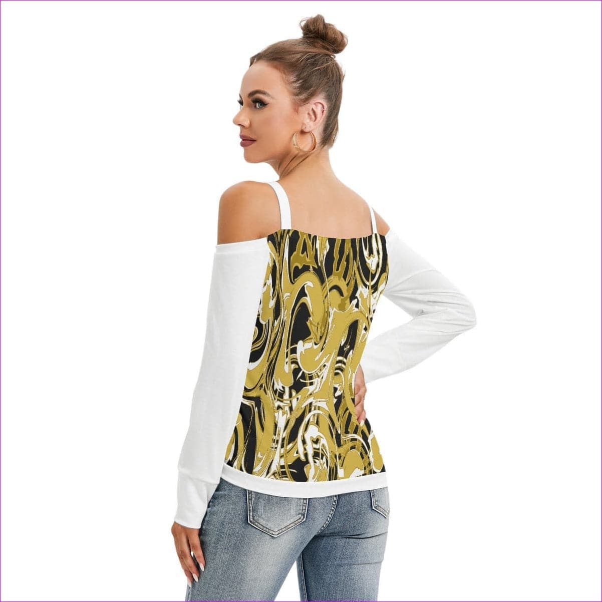 Black Ivy Distressed Women’s White V-neck Cold Shoulder Blouse With Long Sleeve - women's top at TFC&H Co.