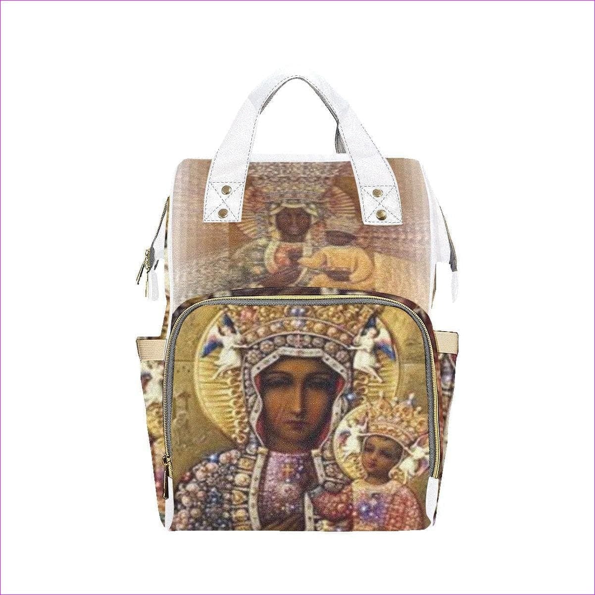 One Size Black Madonna -white straps Multi-Function Backpack(Model1688) - Black Madonna Multi-Function Backpack - backpack at TFC&H Co.