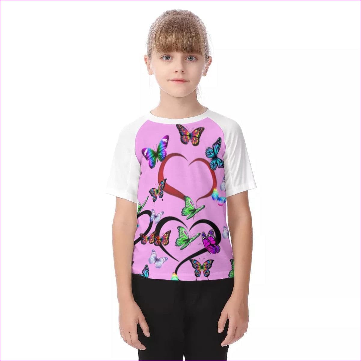 pink - Butterfly Love Kids Raglan Sleeve T-shirt - Kids t-shirt at TFC&H Co.