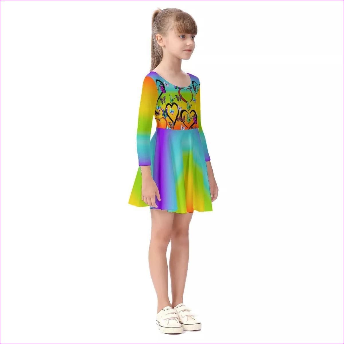 - Butterfly Love Rainbow Kids Girls Long Sleeve Dress - kids dress at TFC&H Co.
