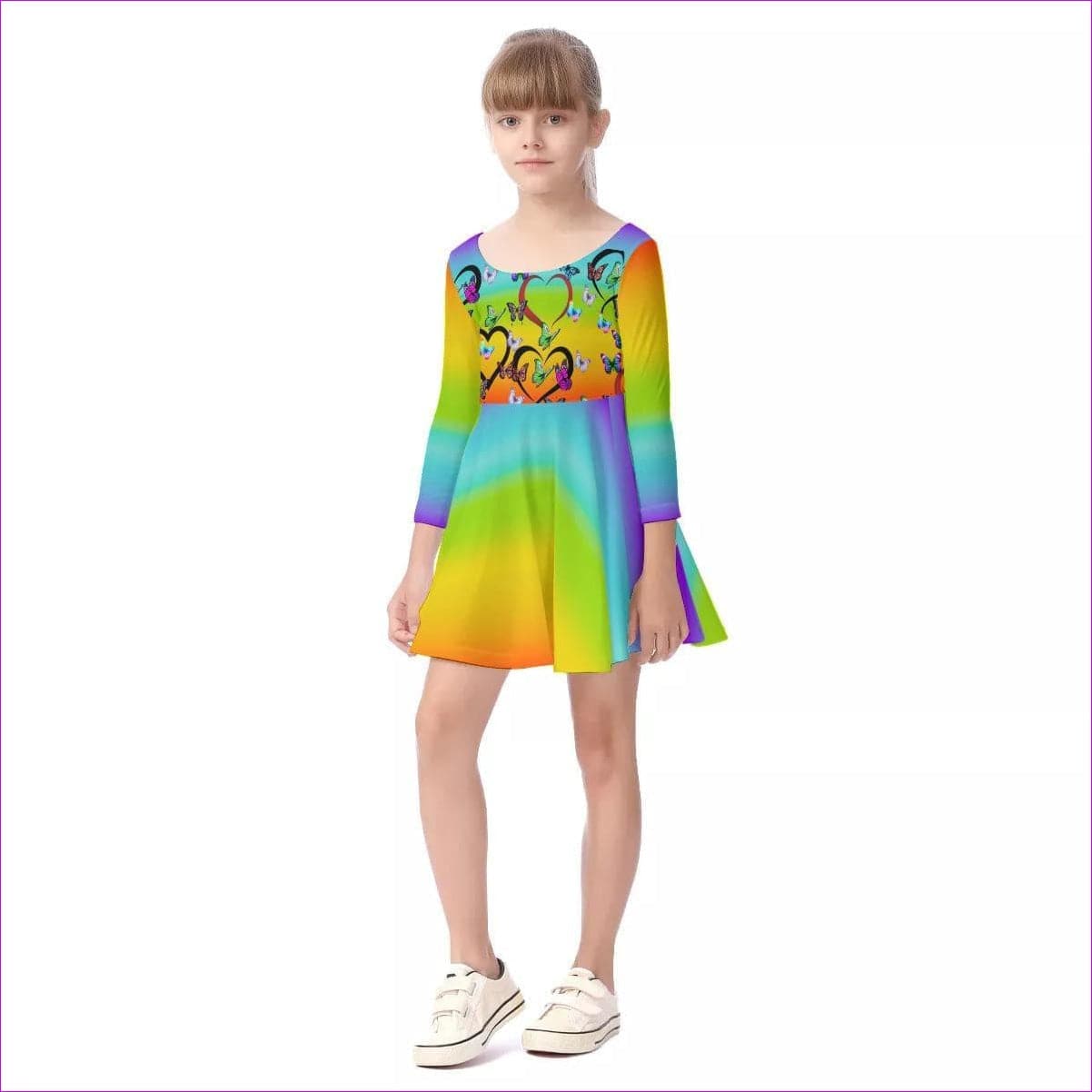 Butterfly Love Rainbow Kids Girls Long Sleeve Dress - kid's dress at TFC&H Co.
