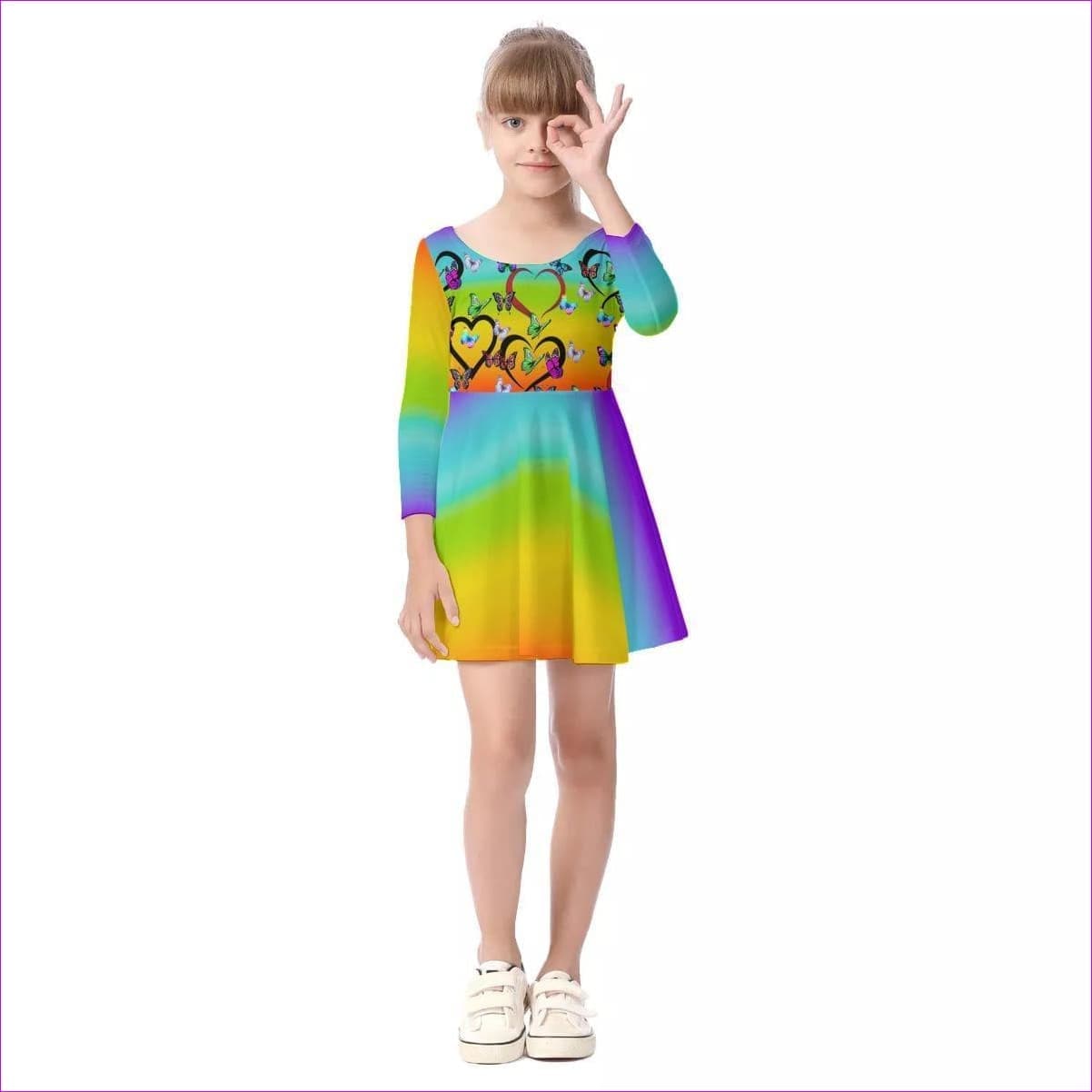 rainbow - Butterfly Love Rainbow Kids Girls Long Sleeve Dress - kids dress at TFC&H Co.