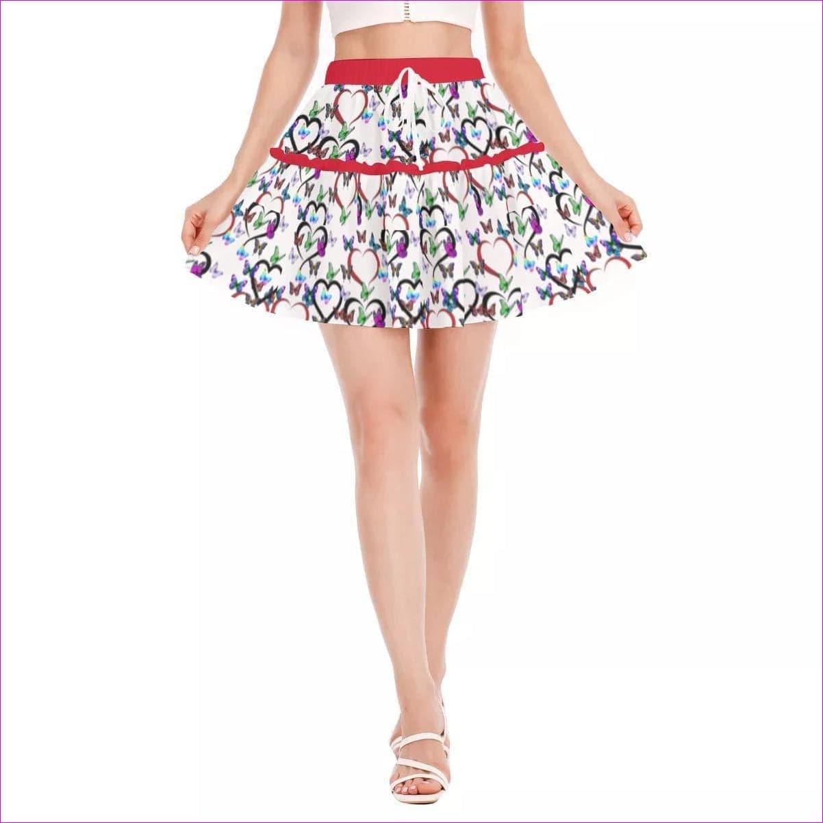multi-colored Butterfly Love Womens Ruffled Mini Skirt - women's skirt at TFC&H Co.