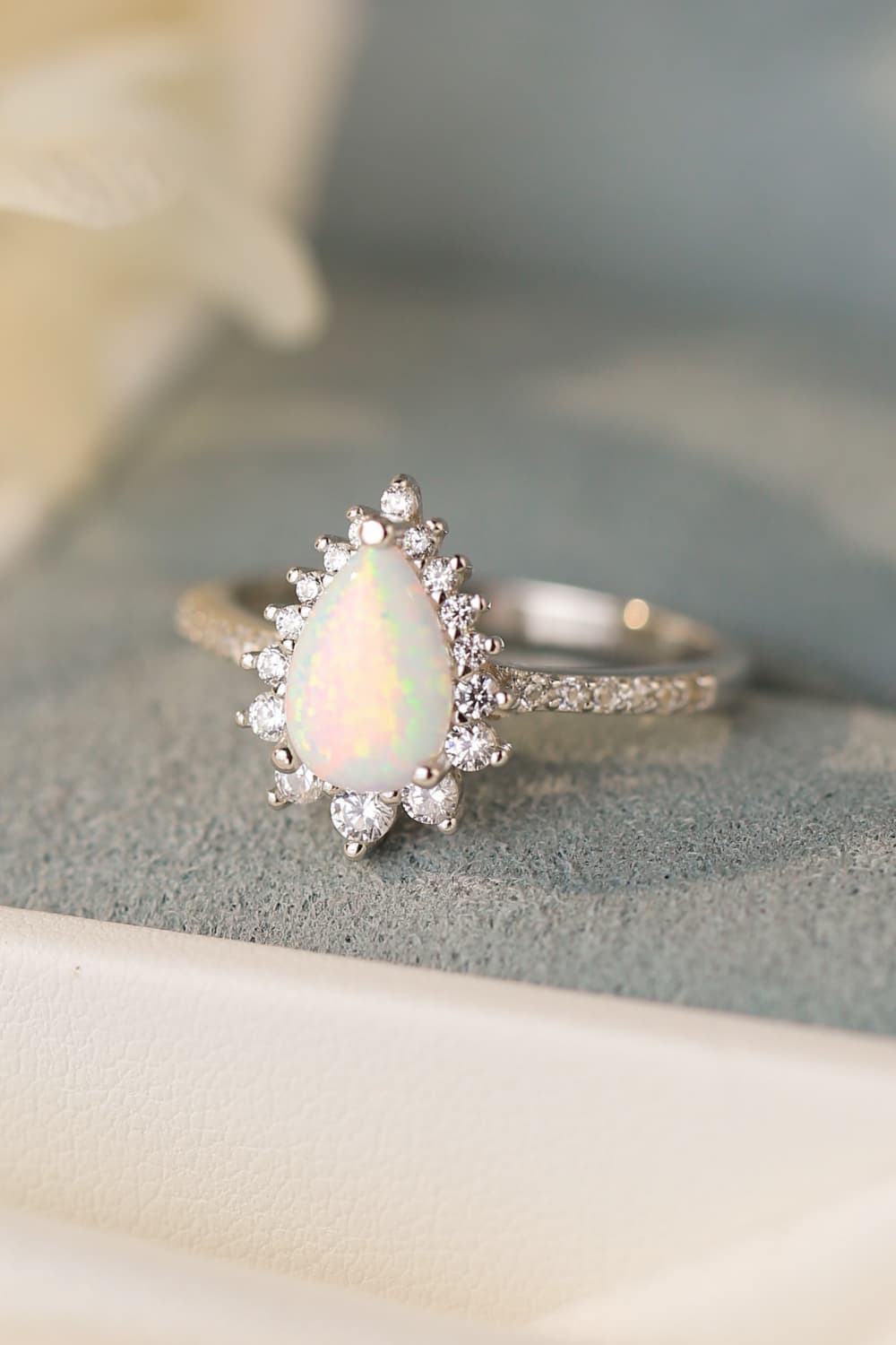 SILVER - Platinum-Plated Opal Pear Shape Ring - ring at TFC&H Co.