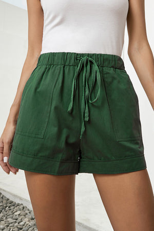 GREEN - Drawstring Elastic Waist Pocket Shorts - 4 colors - womens shorts at TFC&H Co.