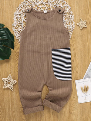 CAMEL - Kids Striped Contrast Waffle-Knit Sleeveless Jumpsuit - Infant & Toddler Romper at TFC&H Co.