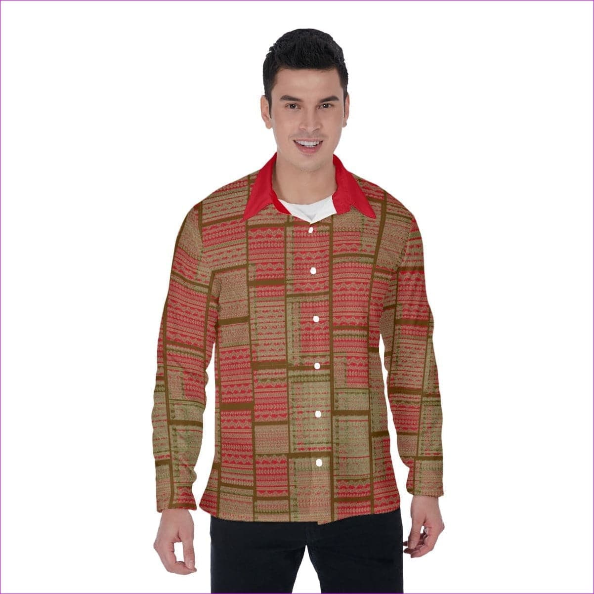 Red - Chained 2 Men's Long Sleeve Button-Up Shirt - mens button-up shirt at TFC&H Co.