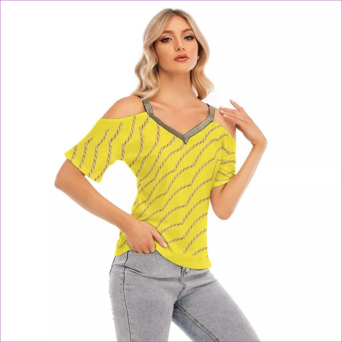 Chained Womens Cold Shoulder Sparkle Neck Band Top - women's top at TFC&H Co.