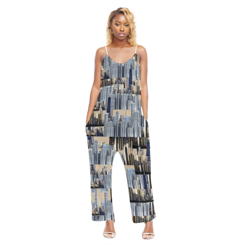 gray City Blocks Womens Loose Cami Jumpsuit - women's jumpsuit at TFC&H Co.
