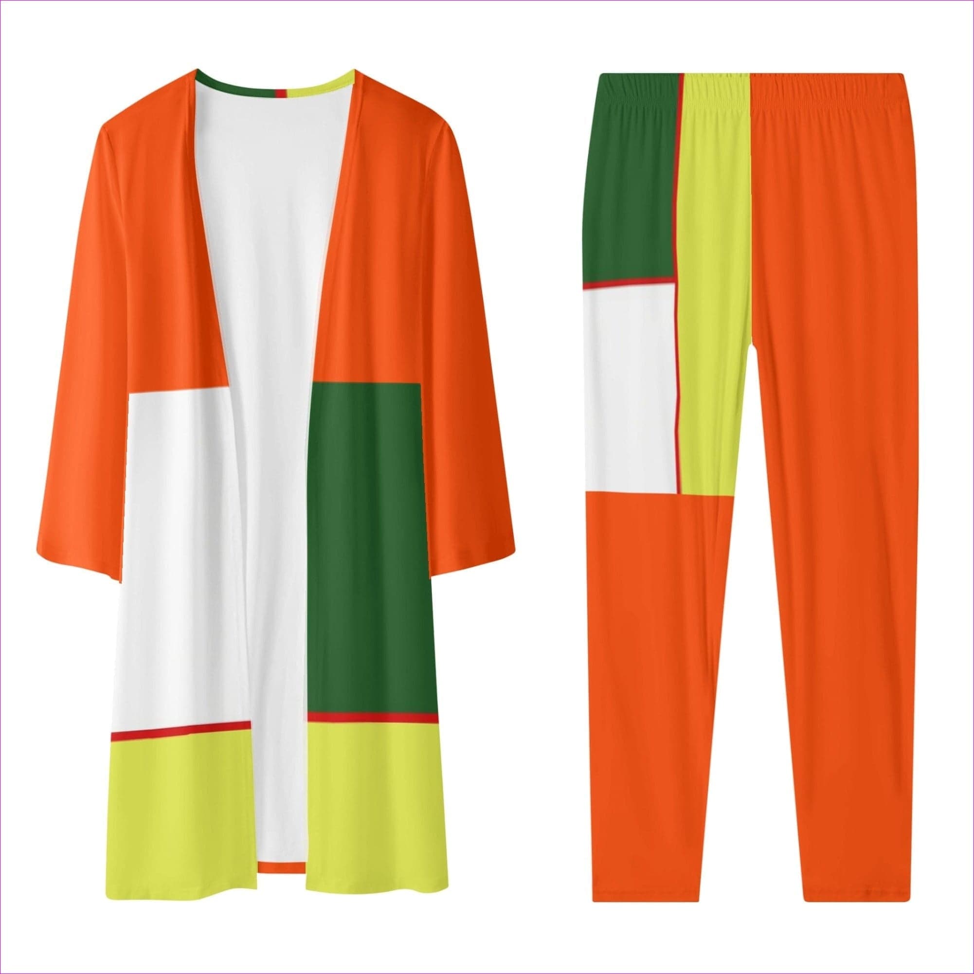 Multi-colored - Color Block Astute Womens Long Sleeve Cardigan and Leggings 2pcs - womens top & leggings set at TFC&H Co.