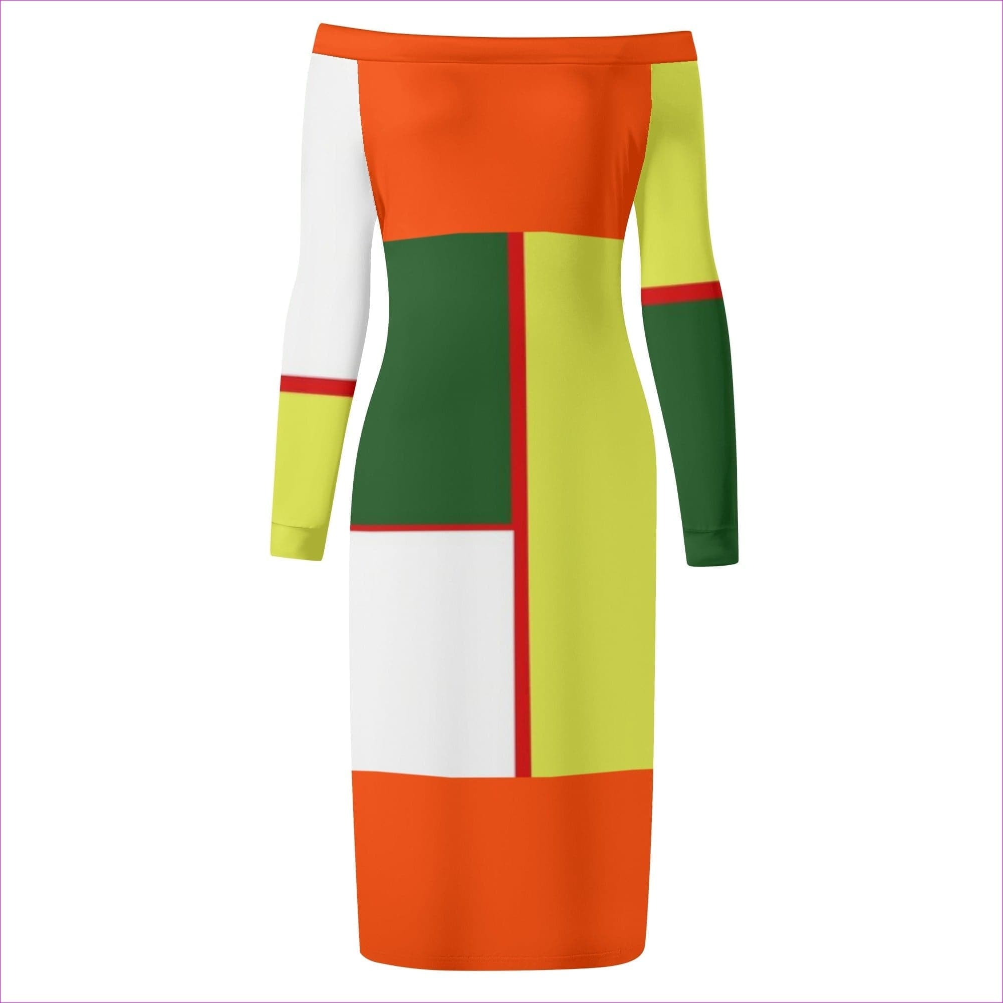 Multi-colored - Color Block Astute Womens Long Sleeve Off The Shoulder Dress - womens dress at TFC&H Co.
