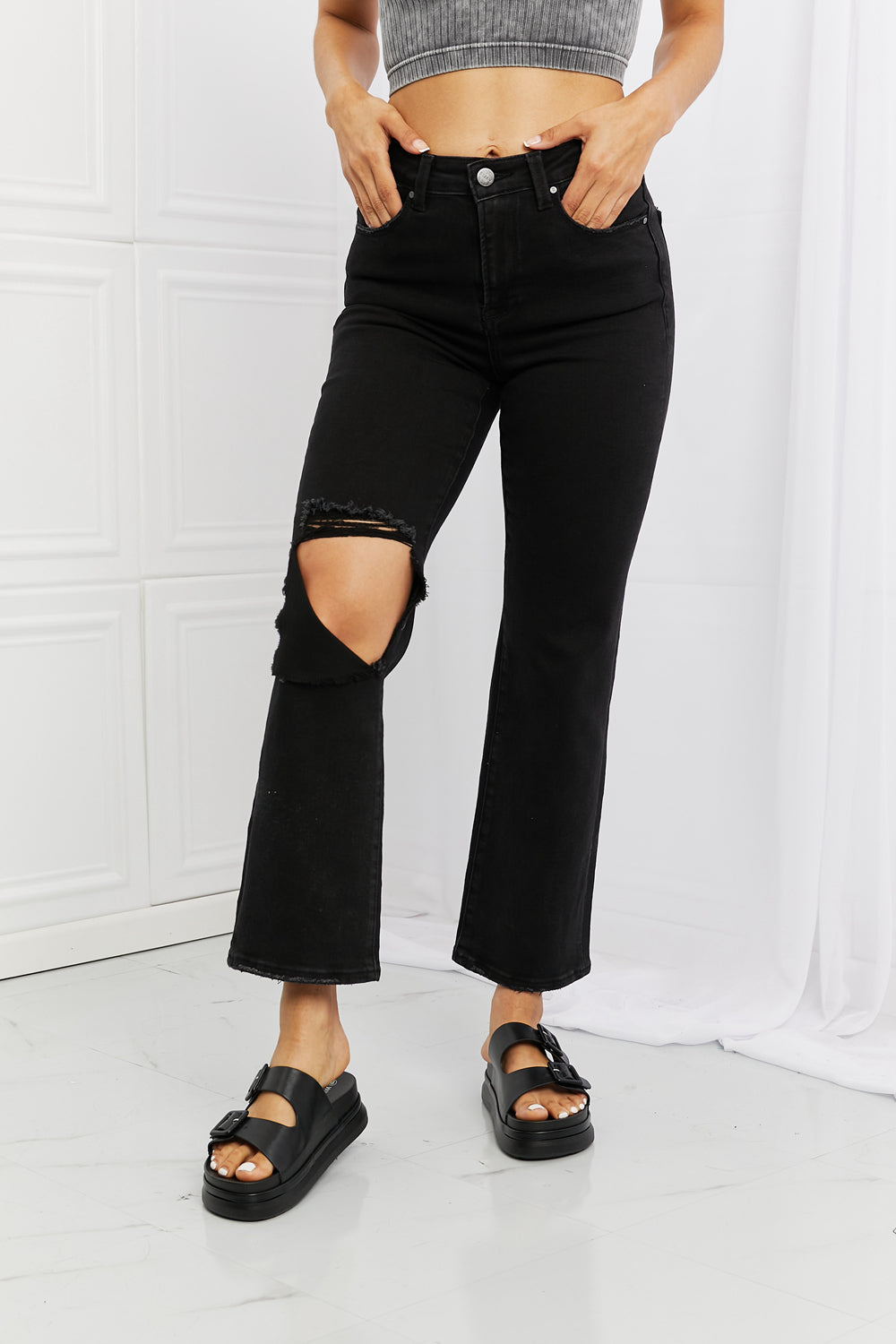 DARK - RISEN Full Size Yasmin Relaxed Distressed Jeans - Ships from The US - womens jeans at TFC&H Co.