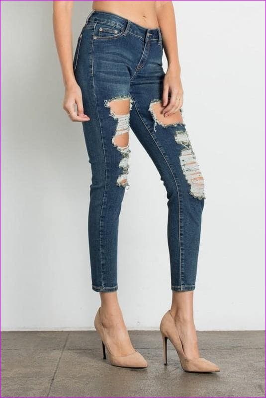 Dark Wash Ripped Premium Jeans - women's jeans at TFC&H Co.