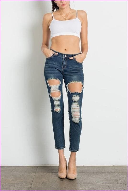 Dark Wash Dark Wash Ripped Premium Jeans - women's jeans at TFC&H Co.