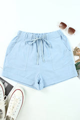 SKY BLUE - Drawstring Elastic Waist Pocket Shorts - 4 colors - womens shorts at TFC&H Co.