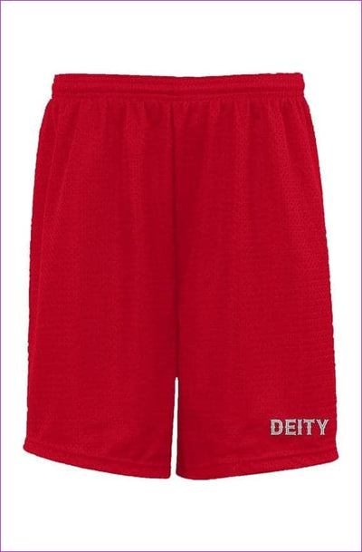 red - Deity Embroidered Premium Red Classic Mesh Shorts - unisex shorts at TFC&H Co.