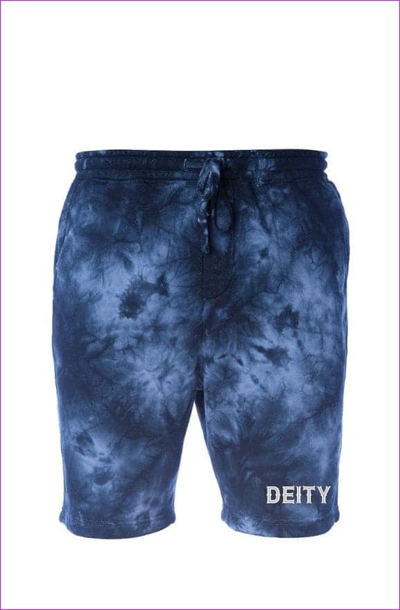 Navy Tie Dye Shorts - Deity Embroidered Premium Tie Dye Navy Fleece Shorts - mens shorts at TFC&H Co.