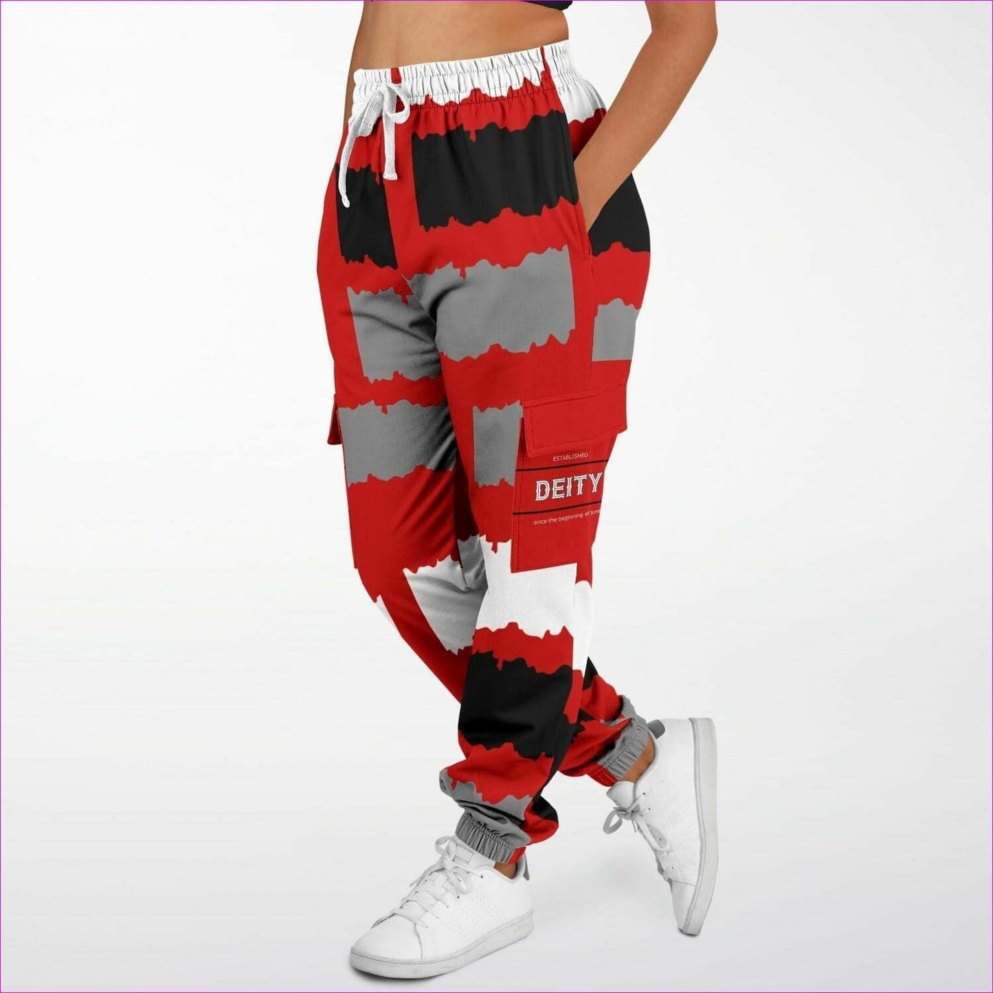 Deity Premium Cargo Sweatpants in Red - Fashion Cargo Sweatpants - AOP at TFC&H Co.