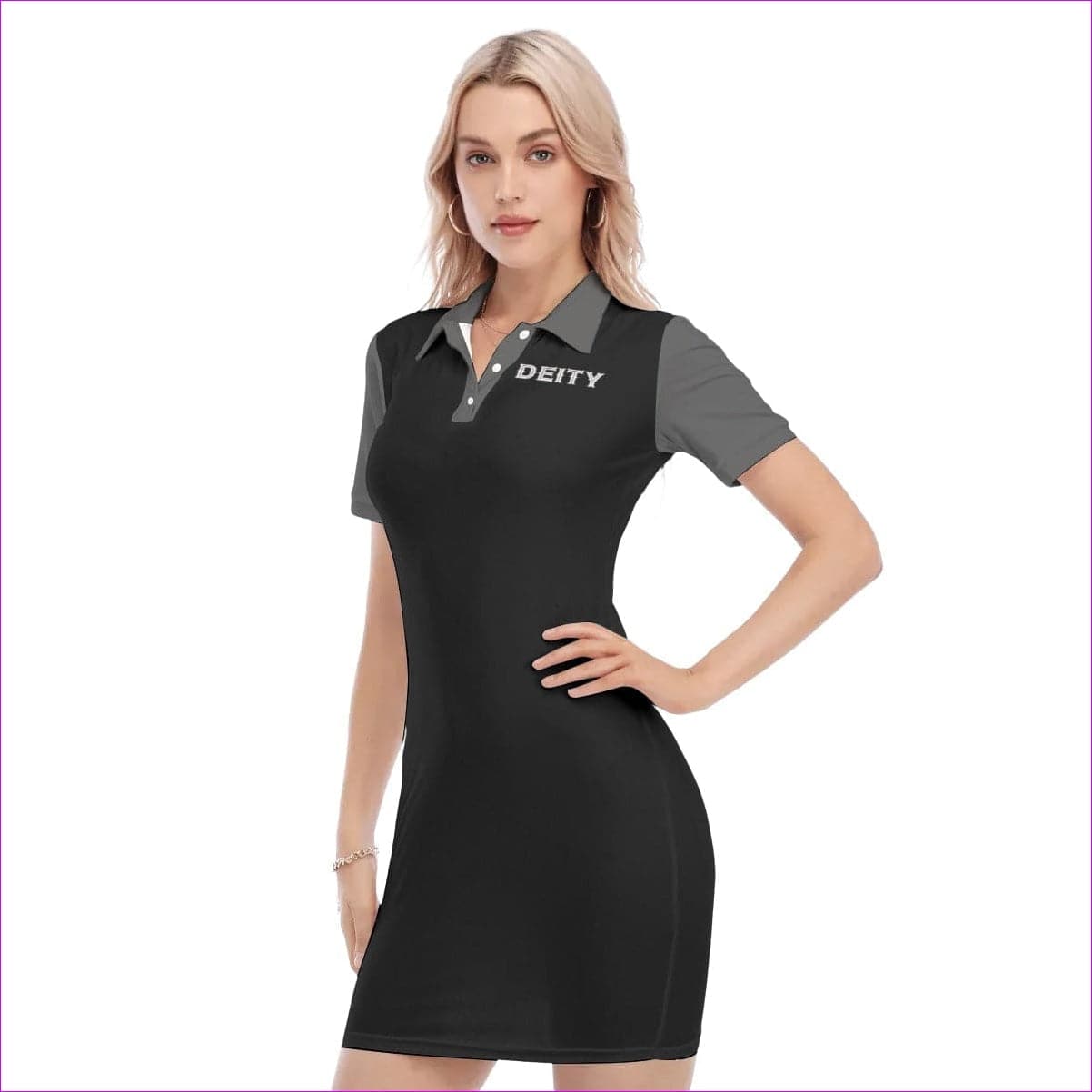 Black Deity Womens Black Polo Collar Dress - women's polo dress at TFC&H Co.
