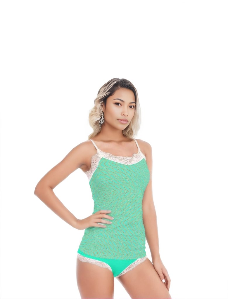 green - Diamond Chained Womens Pajama Set With Lace Edge - womens sleepwear at TFC&H Co.
