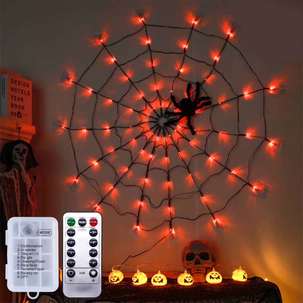 Halloween Spider Web LED Lights w/ Remote - Halloween Decor at TFC&H Co.