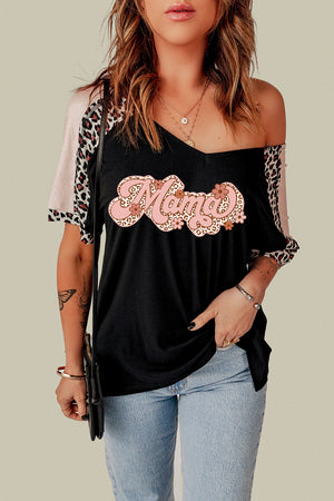 - MAMA Graphic Leopard V-Neck Tee Shirt - womens t-shirt at TFC&H Co.