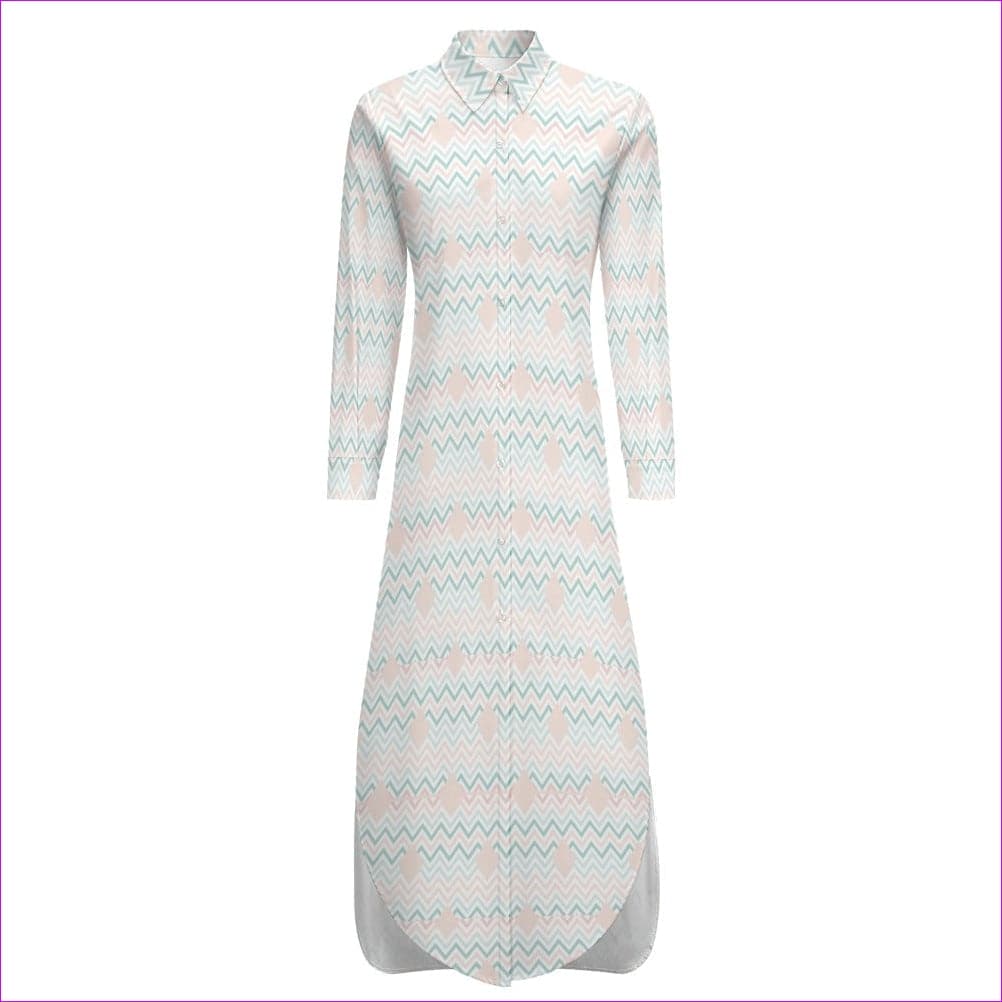 White Easy Days Button Neck Long Sleeve Shirt Dress - women's shirt dress at TFC&H Co.