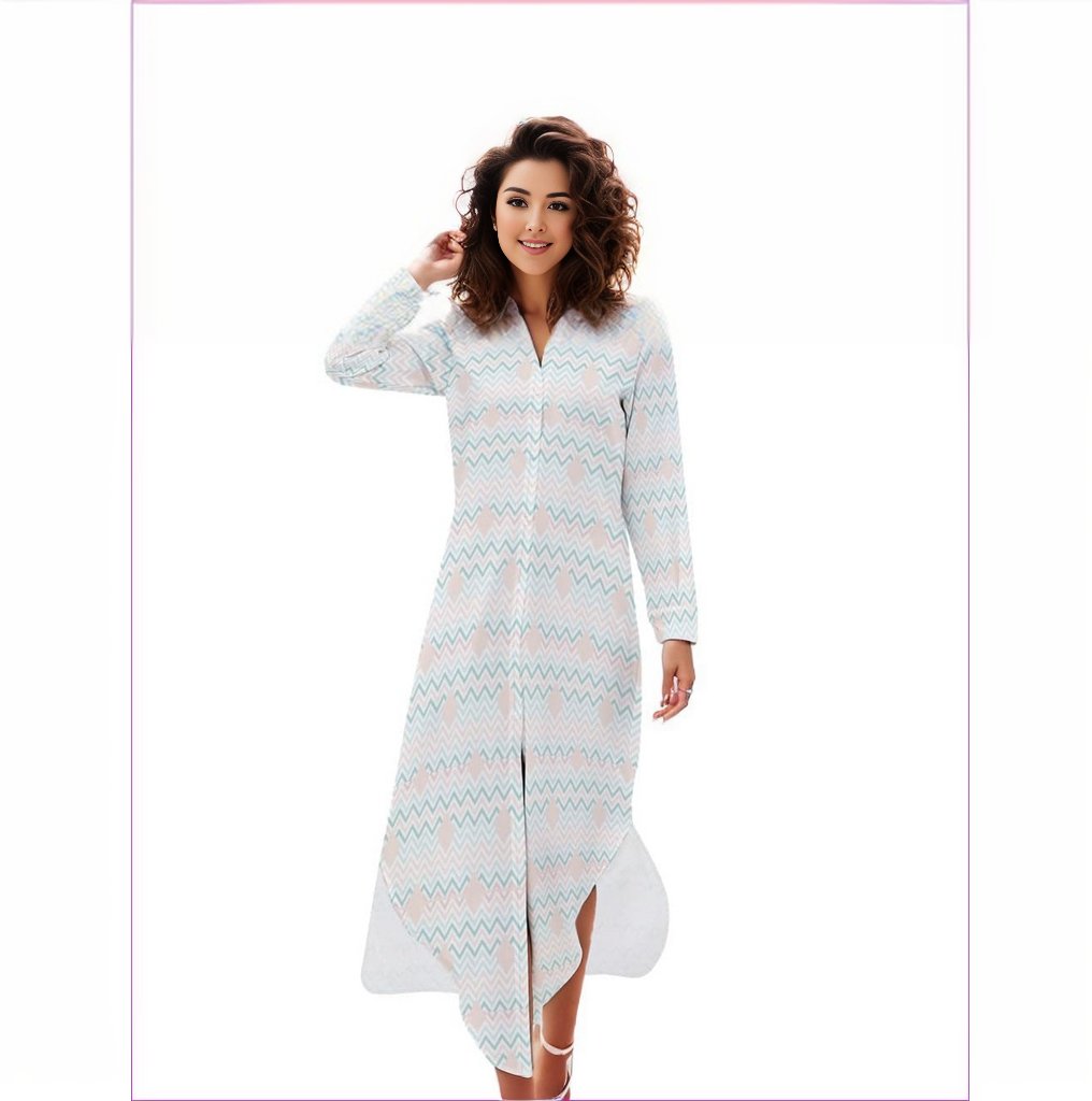 Easy Days Button Neck Long Sleeve Shirt Dress - women's shirt dress at TFC&H Co.
