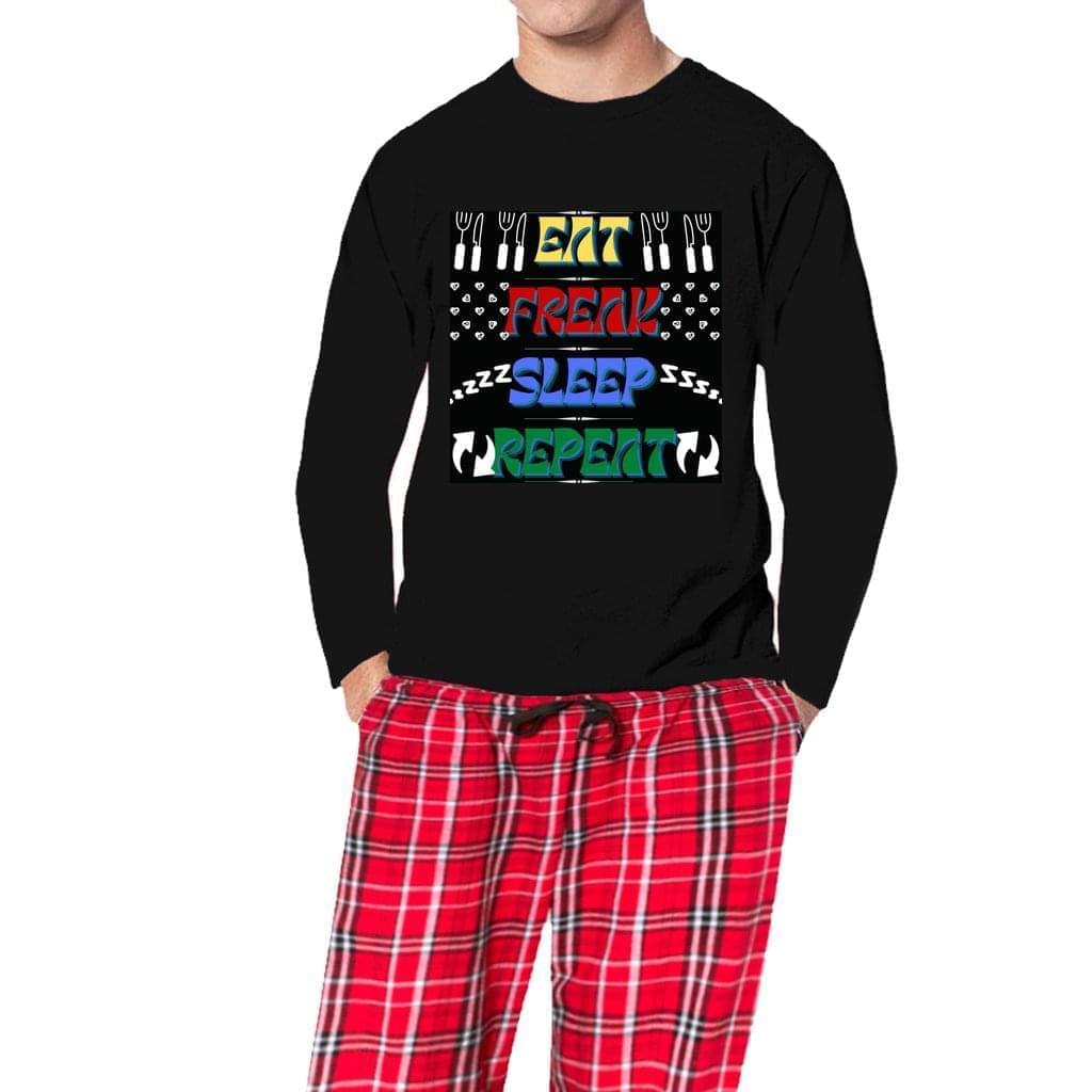 BLACK AND RED FLANNEL - EAT FREAK SLEEP REPEAT" MEN'S PAJAMA SETS - 2 COLORS - SHIPS FROM THE US - mens pajama set at TFC&H Co.