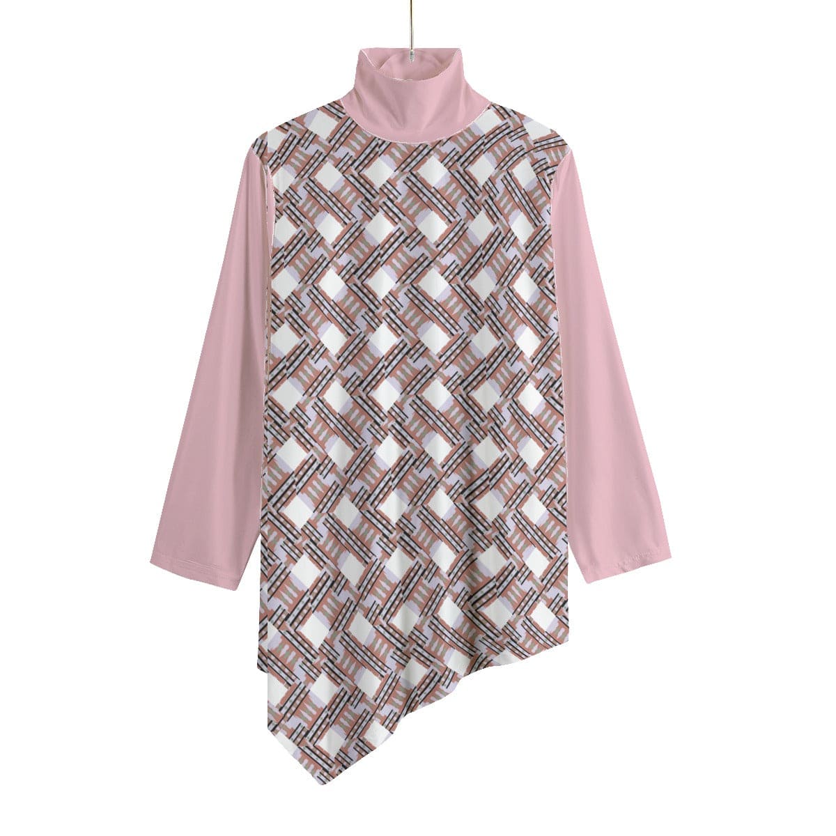 Eclectic Women's Turtleneck Top With Sloping Hem - women's shirt at TFC&H Co.